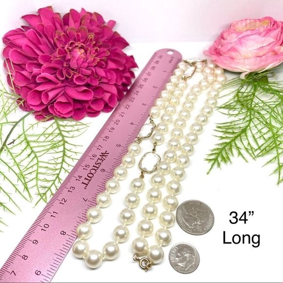 VINTAGE⚜️Faux Pearl & Crystal Gemstones Necklace - Picture 6 of 6